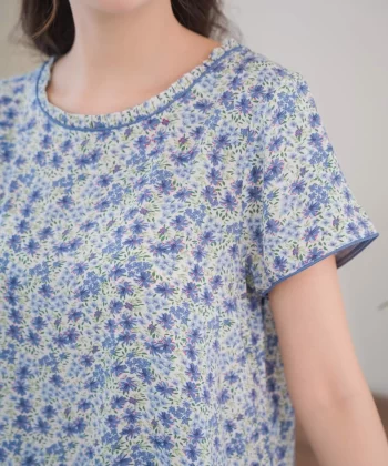 Alternative view of Bộ lanh dáng lửng xếp bèo cổ có lé, đồ bộ mặc nhà cao cấp Cardina