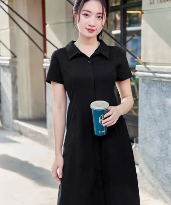 Alternative view of Đầm polo dáng A Cardina chất cotton, cổ đức không chân nẹp giả lịch sự