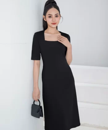 Đầm suông dáng A chất liệu tăm lạnh cổ vuông tay lỡ cao cấp 5