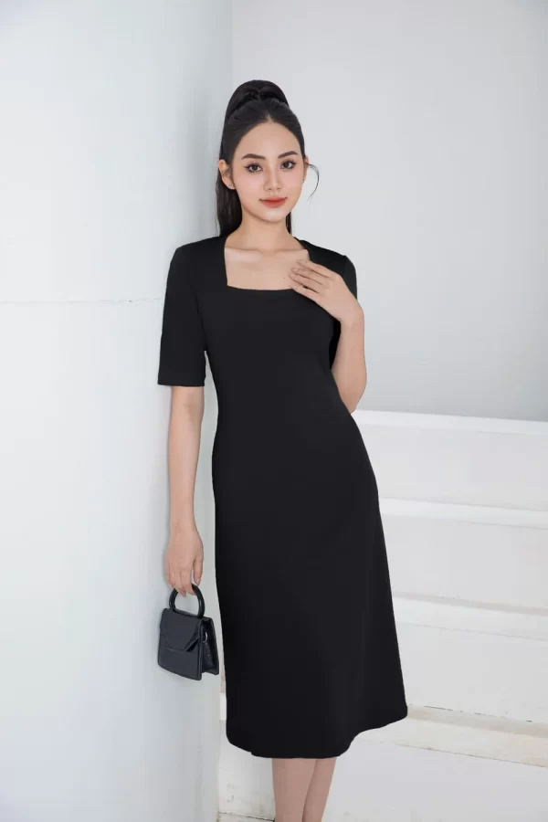 Đầm suông dáng A chất liệu tăm lạnh cổ vuông tay lỡ cao cấp 5